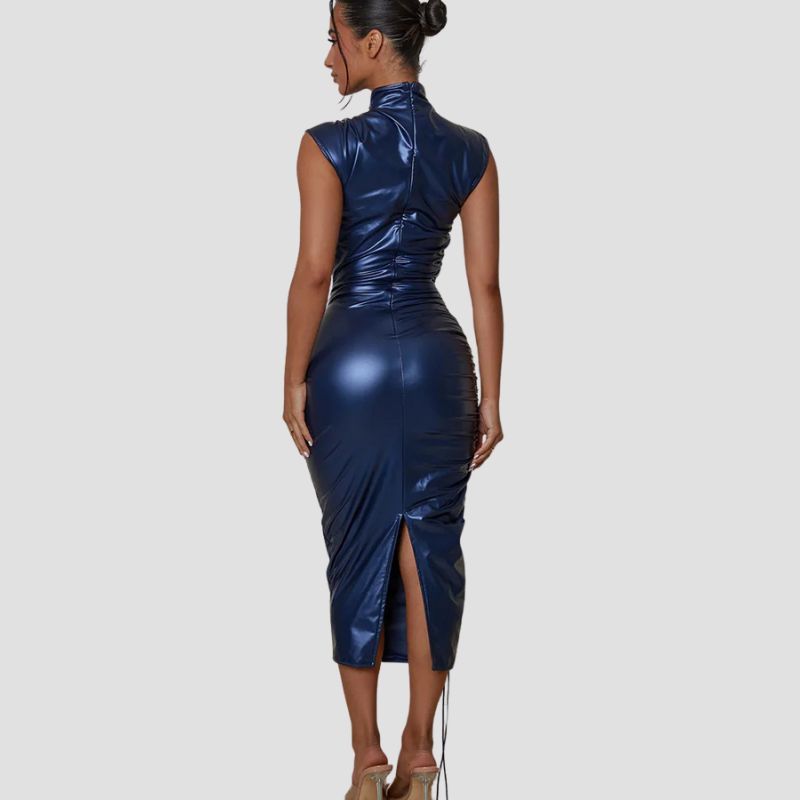 Women's PU Leather Sleeveless Midi Dress