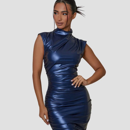 Women's PU Leather Sleeveless Midi Dress